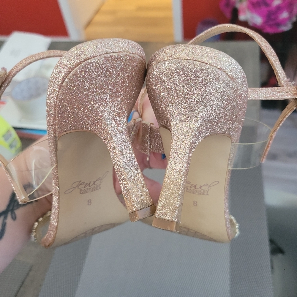 Badgley Mischka Dee Pearl and Crystal High Block Heels size 8 - Picture 5 of 5